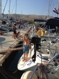 Afspoelen achter op de boot