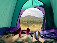 uitzicht vanaf de tent in Mount Field National Park