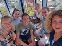 In de kabelbaan, toen we pas net vertrokken