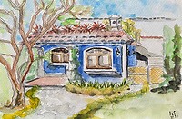 Aquarelletje van ons huisje