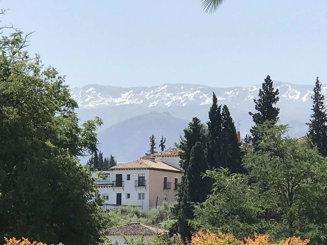Uitzicht met op de achtergrond de bergen van de Sierra Nevada