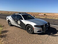 Politieauto. Jan heeft kennisgemaakt met de sheriff.