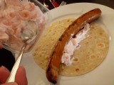 Traditional Norwegian Dinner no. 2 (after Grandiosa pizza): pølse i lompe med rekesalat