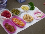 very typical: pickels, potatos and piroshoks