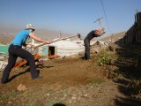 To put up a Ger first evening the surface.... with spade and pick