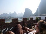 Enjoying the morning sun on the rooftop terrace