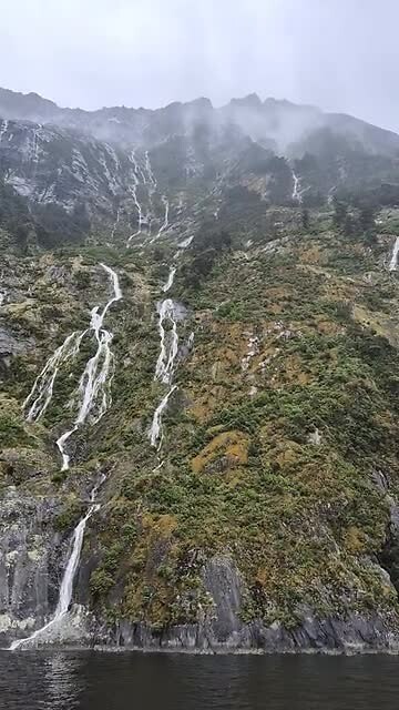 Watervallen bij cruise Milford Sound