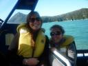 Jits met Lucy op de boot naar Bark Bay