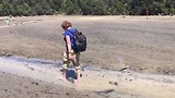 Blootvoets over het strand
