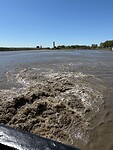 Laag water. De veerboot had er moeite mee.