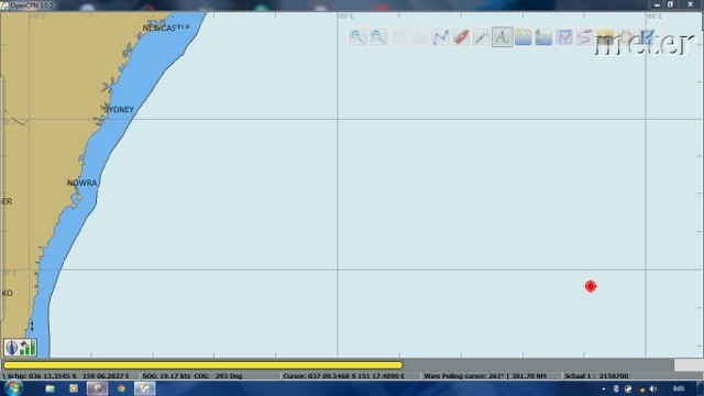 GPS locatie 09.00u vierhonderd mijl voor Sydney (640x360)