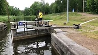 Laatste sluis bergopwaarts met de hand bediend, hoogste punt bereikt