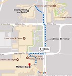 Overzicht van ons hotel Excalibur, het festival terrein en he tMandalay Bay hotel