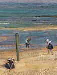 Detail uit Strandzicht met vlaggetjes Domburg