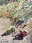 Detail uit strandzicht met vlaggetjes Domburg