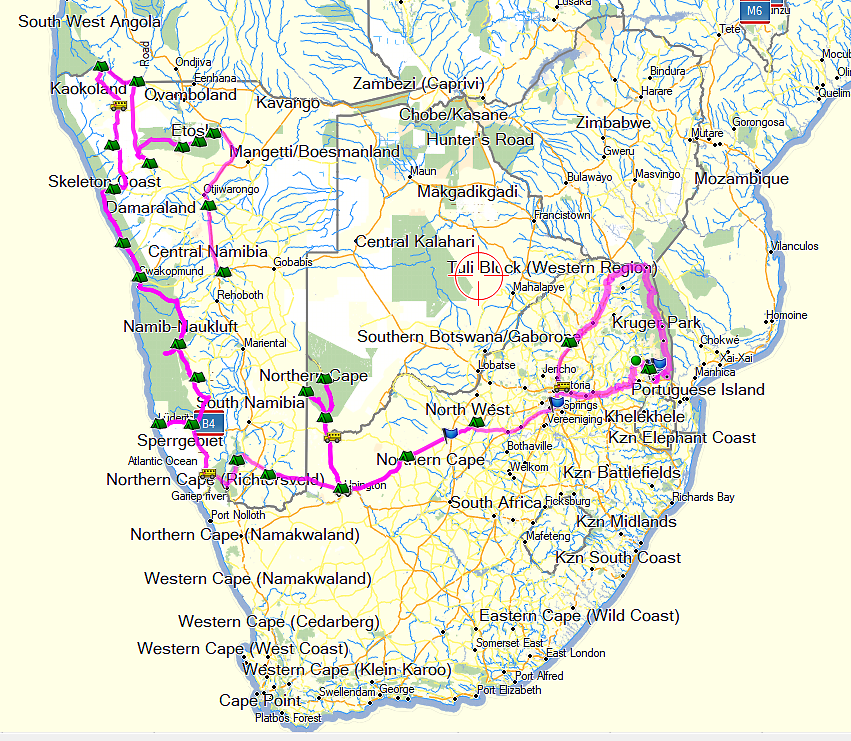 Schermafbeelding route afrika