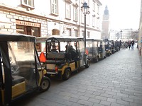 Golfkarretjes voor toeristische rondritten.