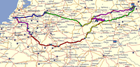 De route op kaart weergegeven