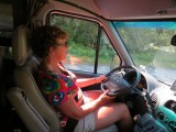 Liesbeth aan het stuur van de Motohome