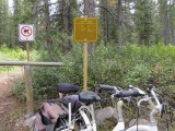 Begin van de trail naar Lake Ross. We laten de fietsen op slot achter.