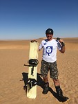 Paul sandboarding in Swakopmund