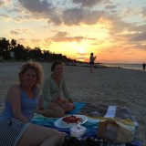 Beach pavlova with strawberry and sunset