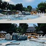 Het zwembad van de camping, lekker warm water en bruisend
