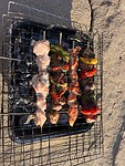 Het vlees souvlaki en sjaslik