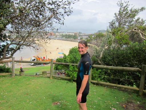 Tessa aan de surflessen op Bondi, 8uur s'ochtends!