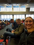 Wachten op de vlucht naar Seattle.