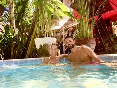 cooling down in the pool after yoga