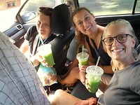 Three green tea girls in a taxi