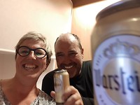 Eerste biertje op de boot