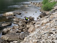Gerko wast af in rivier