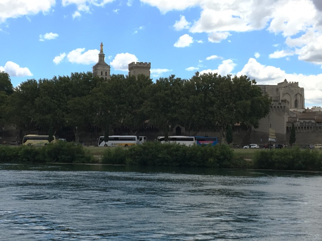 zicht op Avignon met pauselijk paleis en ommuurde stad