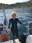 Marjo zwemmen tijdens ankeren bij Javea