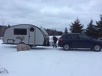We brought home our new travel trailer, when there was still snow in Powassan!
