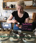 Femke, the ice cream scooper at Prime Gelato