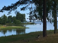 Uitzicht vanuit onze tent op de camping in Mariestad