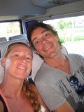 in de bus voor de tour