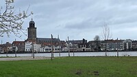 Zicht op Deventer met bloesem