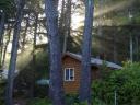 A cabin during sunrise
