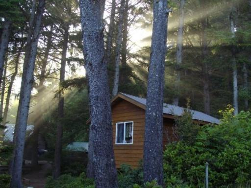 A cabin during sunrise