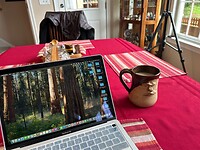 workspace with a real cup of coffee