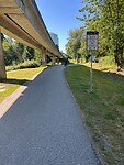 Very efficient ground use; railway and bicycle paths