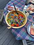 Salad with edible flowers from the garden