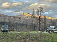 The campsite, in the middle of the burned trees