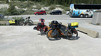 The parkinglot with our packed bicycles