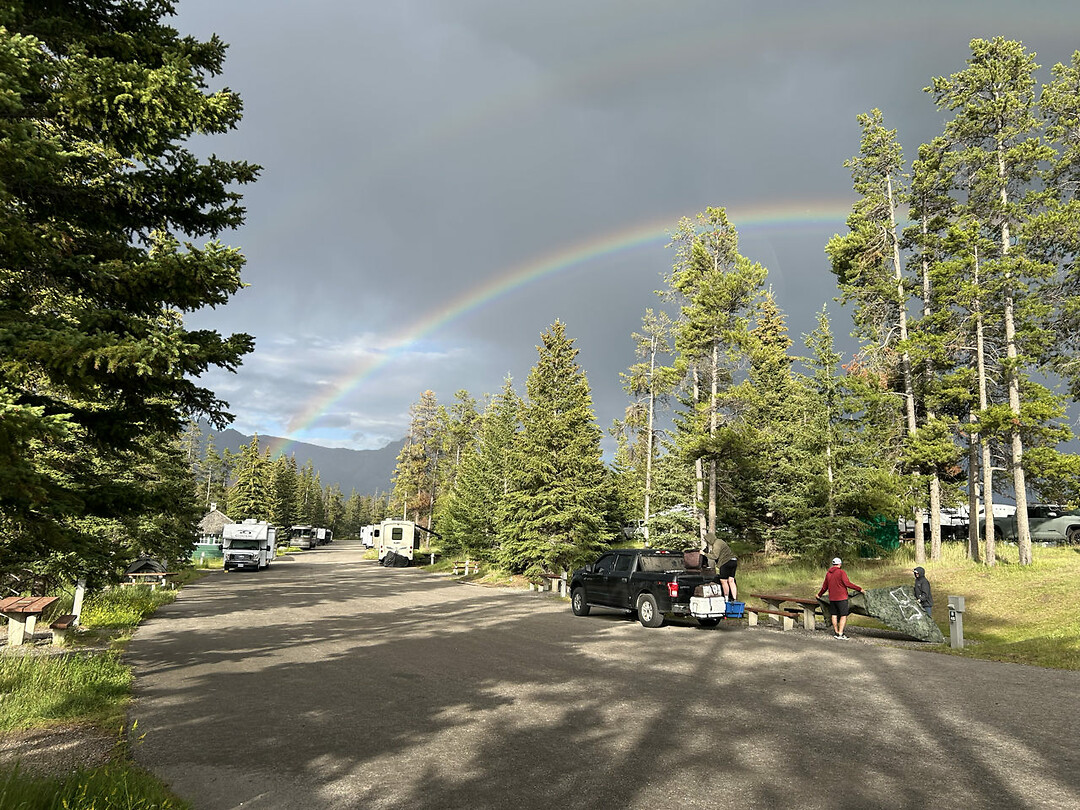 Rainbow on the campsite in Banff