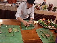 Hoi An, cooking class, rolling fish in banana leaf
